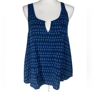 SO / Blue & Black Pattern Tank Top / Large Festival Casual Summer Vacation Fairy